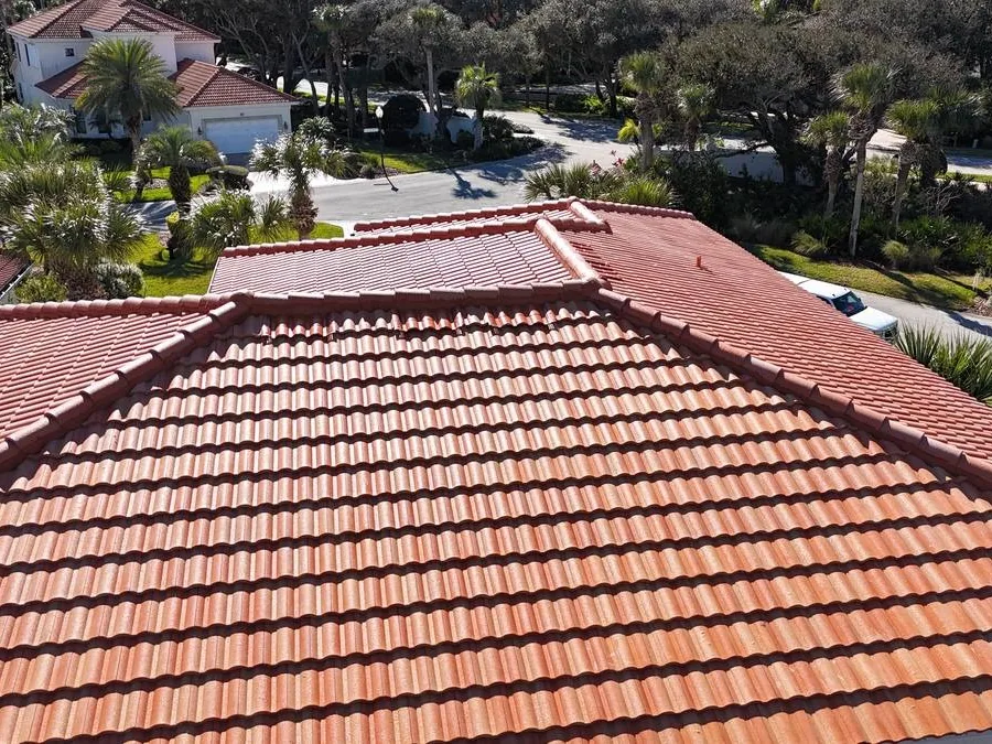 Aerial view of a finished tile roof