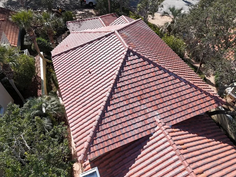 Close-up of clay tile roofing